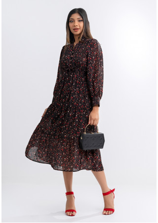 SOPHIA BLACK PRINTED FLORAL DRESS